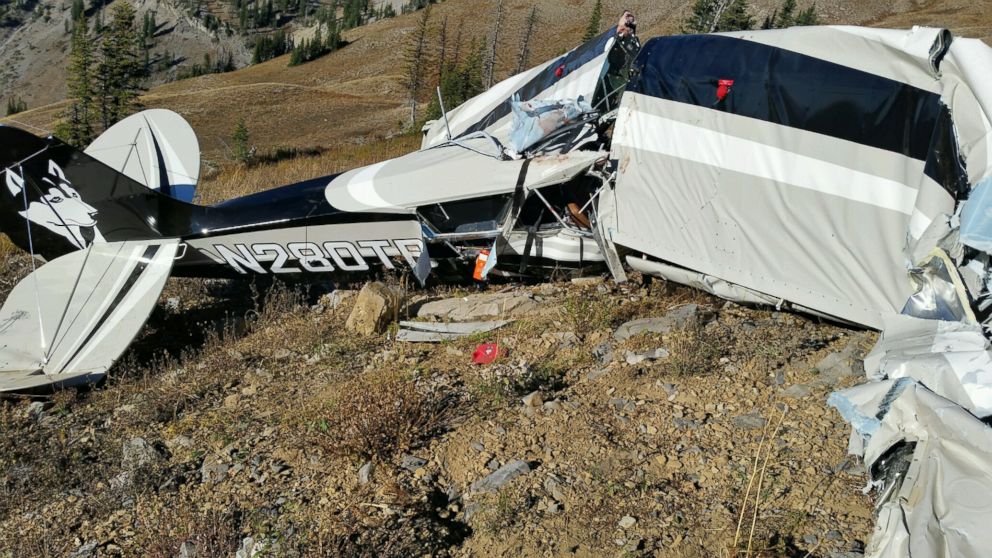 PHOTO: A photo released on Oct. 16, 2015, shows the wreckage of a two-seater plane that crashed in Bonneville County, ID. The plane crashed on Oct. 15 carrying two passengers.