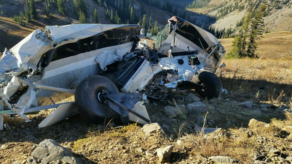 PHOTO: A photo released on Oct. 16, 2015, shows the wreckage of a two-seater plane that crashed in Bonneville County, ID. The plane crashed on Oct. 15 carrying two passengers.