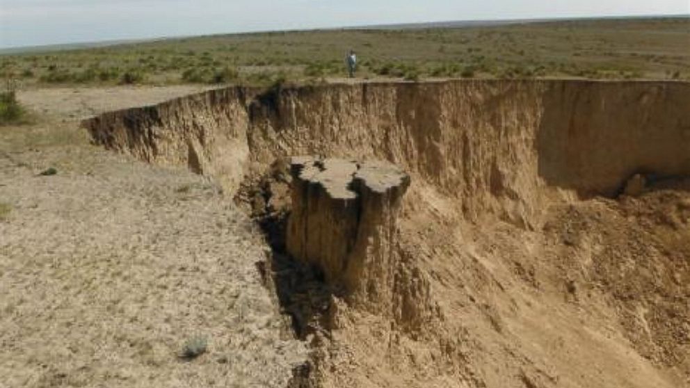A large sinkhole has opened in a pasture in Sharon Springs, Kansas. 