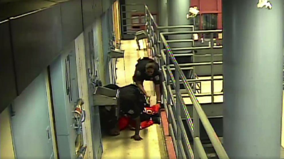 PHOTO: Footage obtained by The New Yorker from Rikers Island appearing to show Kalief Browder held down by prison guards.