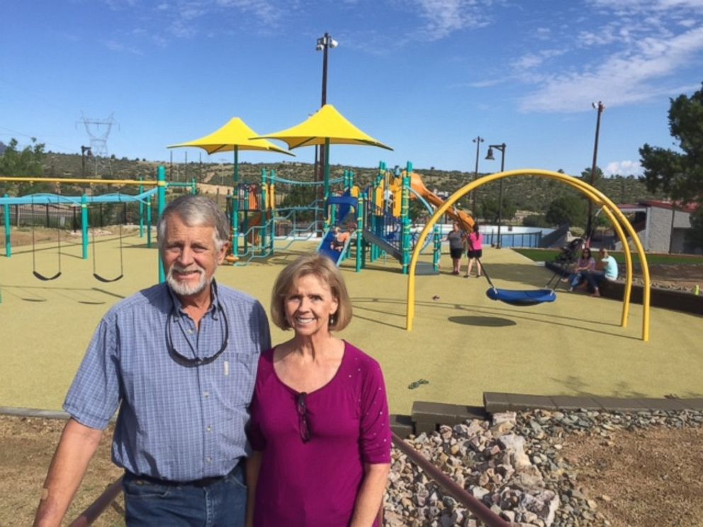Carl and Marsha Mueller seen here at the  Prescott, Arizona, playground named "Kayla's Hands" in honor of their daughter, Kayla Mueller.