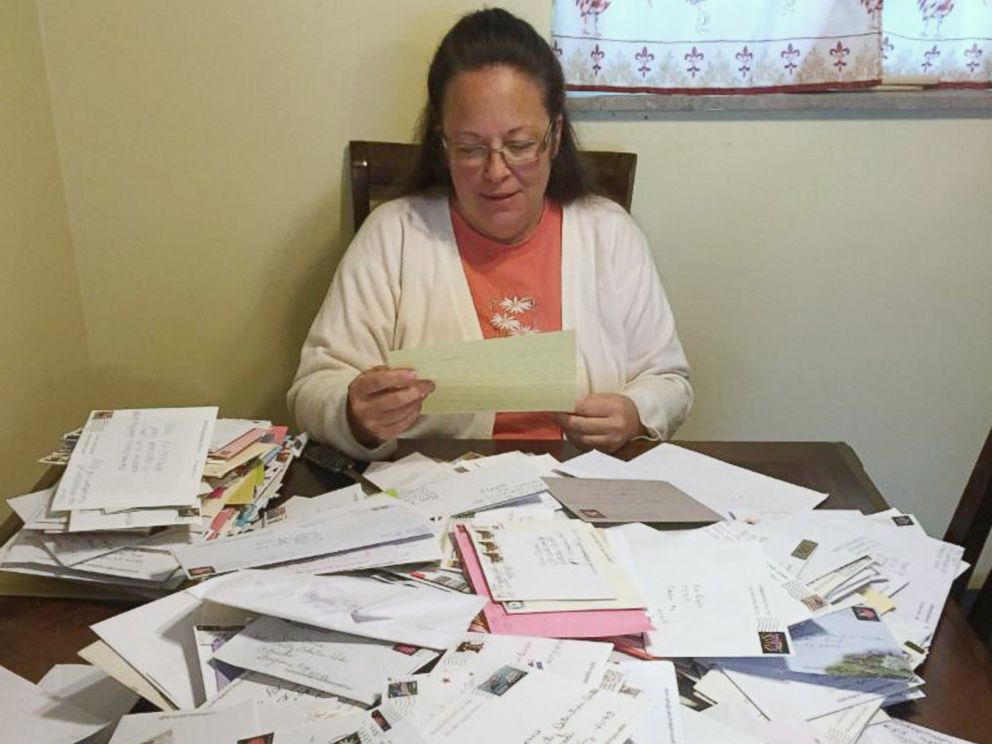PHOTO: Rowan County Clerk Kim Davis is pictured in a photo released by Liberty Council on Sept. 9, 2015 with a statement that says she has been at home reading through the "hundreds and hundreds of letters sent to her at the jail." 