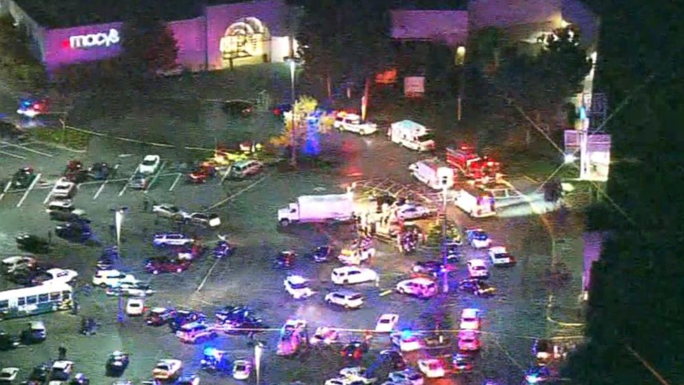 PHOTO: An aerial view of Cascade Mall in Burlington, Washington, on September 23, 2016. A gunman struck the mall, killing multiple people. 