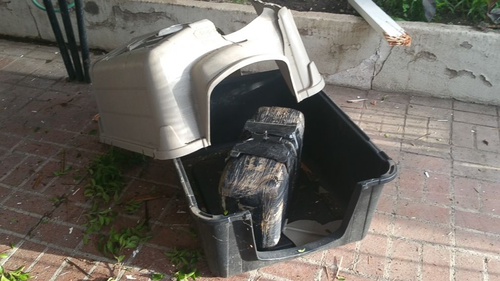 PHOTO: A 23-pound package of marijuana crashed through the roof of a carport and into a dog crate at a home in Nogales, Ariz. on Sept. 8, 2015.