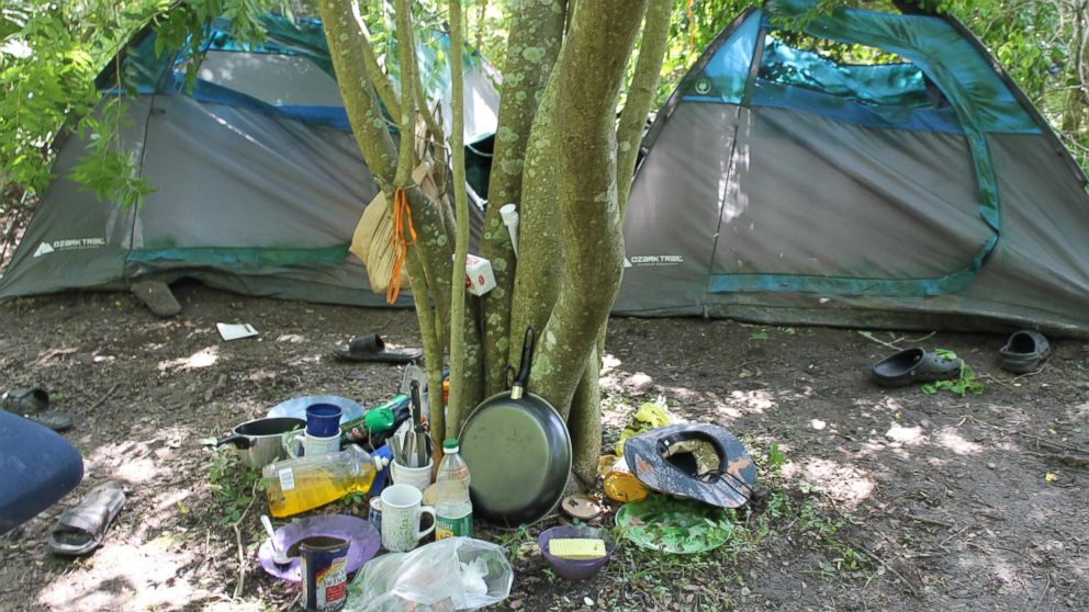 PHOTO: This is the campsite the two individuals ran from when the rancher approached. Clothing, groceries and cooking utensils were among items left behind.