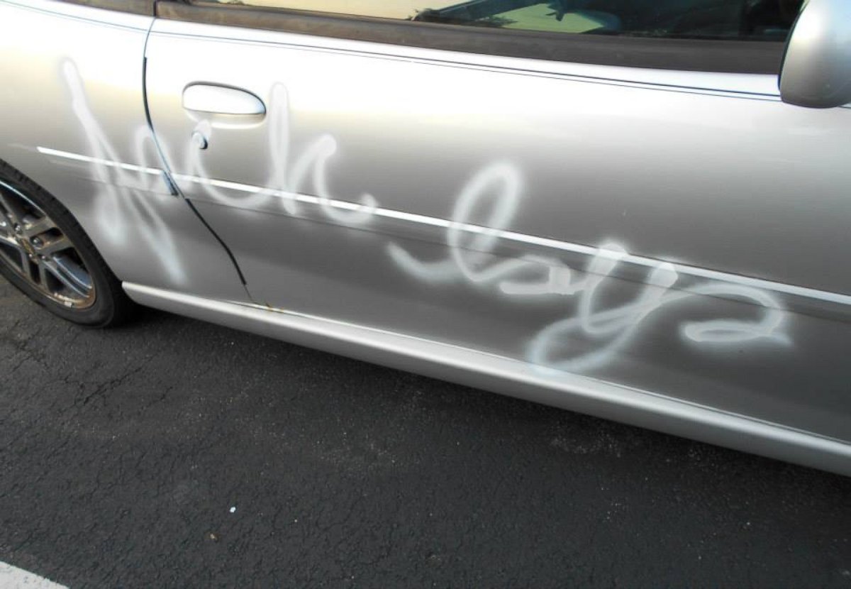 PHOTO: A photo of a spray painted car released by the Howard County Police Department.