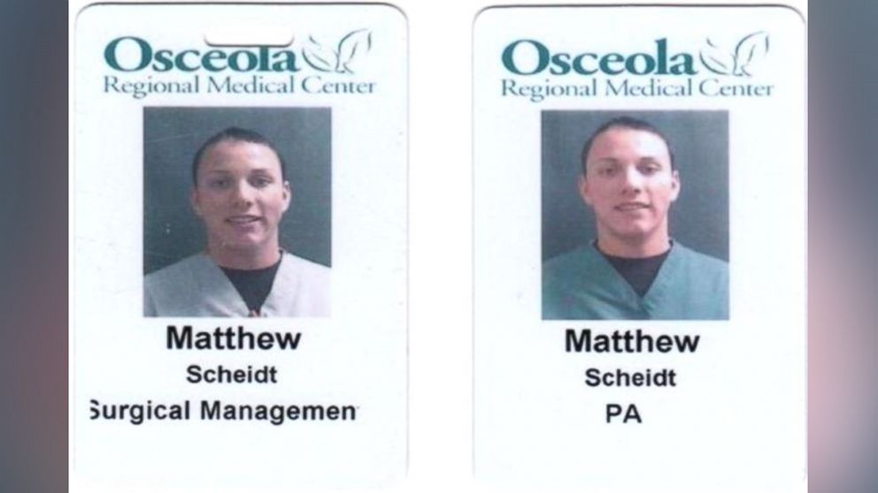 PHOTO: Matthew Scheidt used these ID badges to gain access to the emergency room at the Osceola Regional Medical Center in Kissimmee, Florida.
