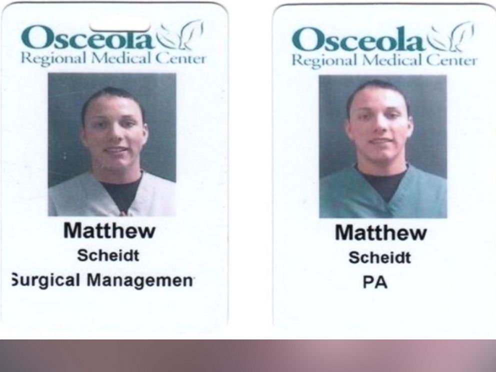 PHOTO: Matthew Scheidt used these ID badges to gain access to the emergency room at the Osceola Regional Medical Center in Kissimmee, Florida.
