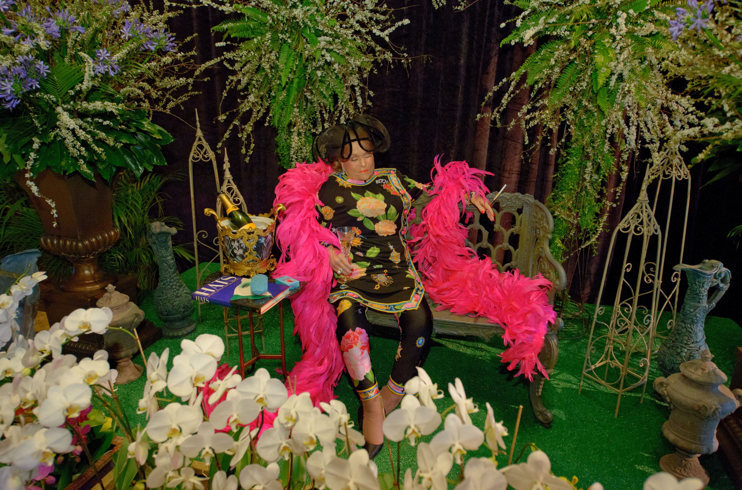 PHOTO: The body of Mickey Easterling, a New Orleans socialite, sits on a bench surrounded by flowers and some of her other favorite things at the Saenger Theatre in New Orleans, La. April 22, 2014. 