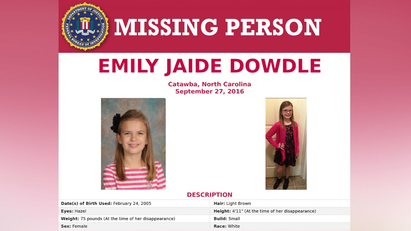 Missing 11 Year Old North Carolina Girl Found Alive Fbi Says Abc News
