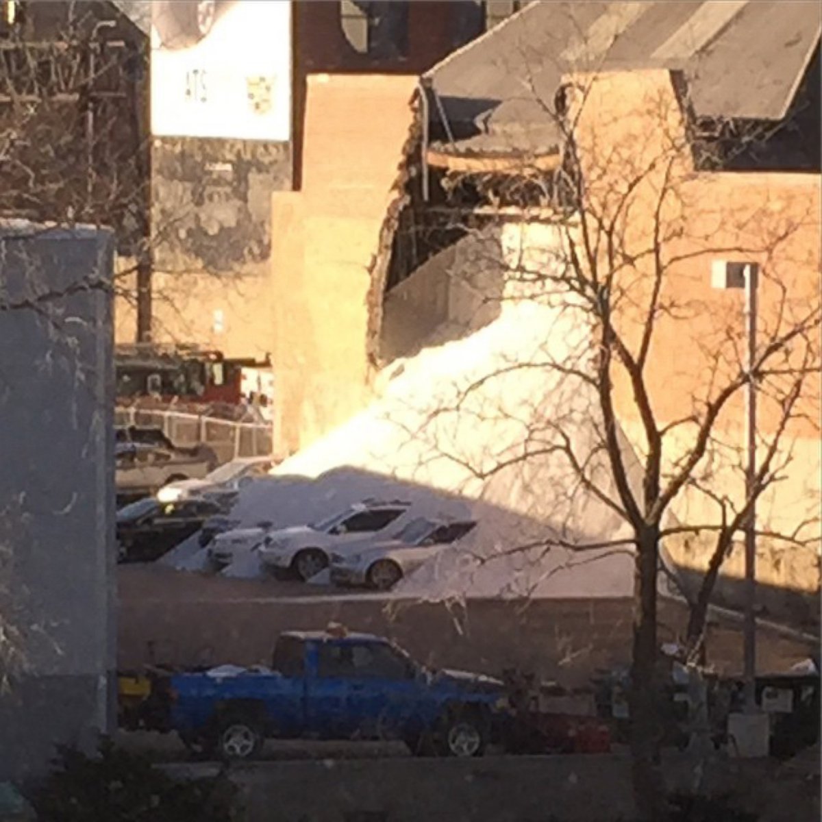 PHOTO: Peter Muller posted this photo on Dec. 30, 2014 with the caption, "The @mortonsalt factory next door to my office just collapsed and salt is pouring into the parking lot!"