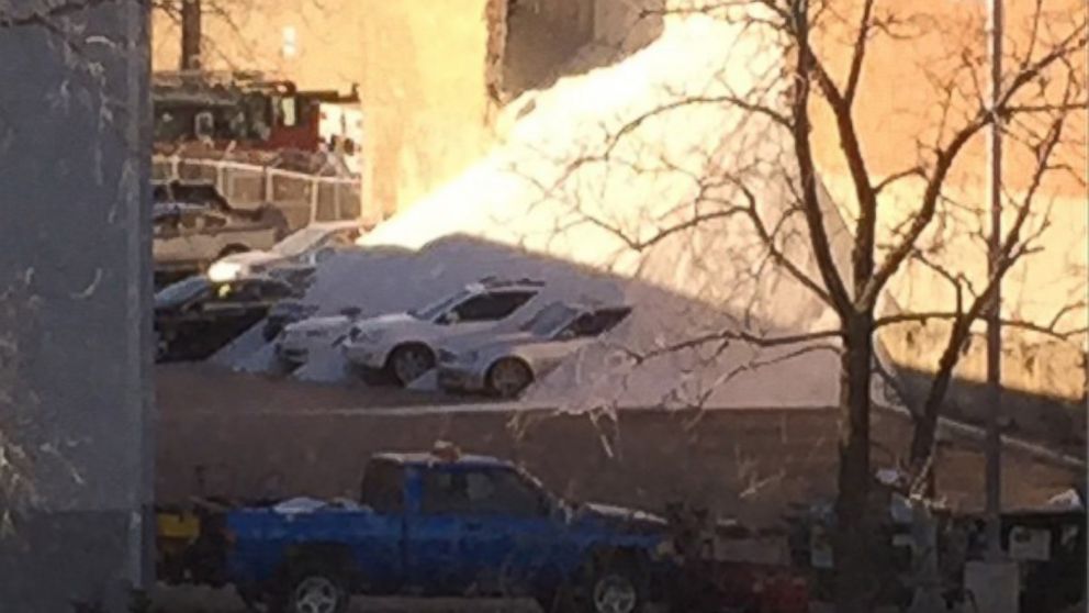 PHOTO: Peter Muller posted this photo on Dec. 30, 2014 with the caption, "The @mortonsalt factory next door to my office just collapsed and salt is pouring into the parking lot!"