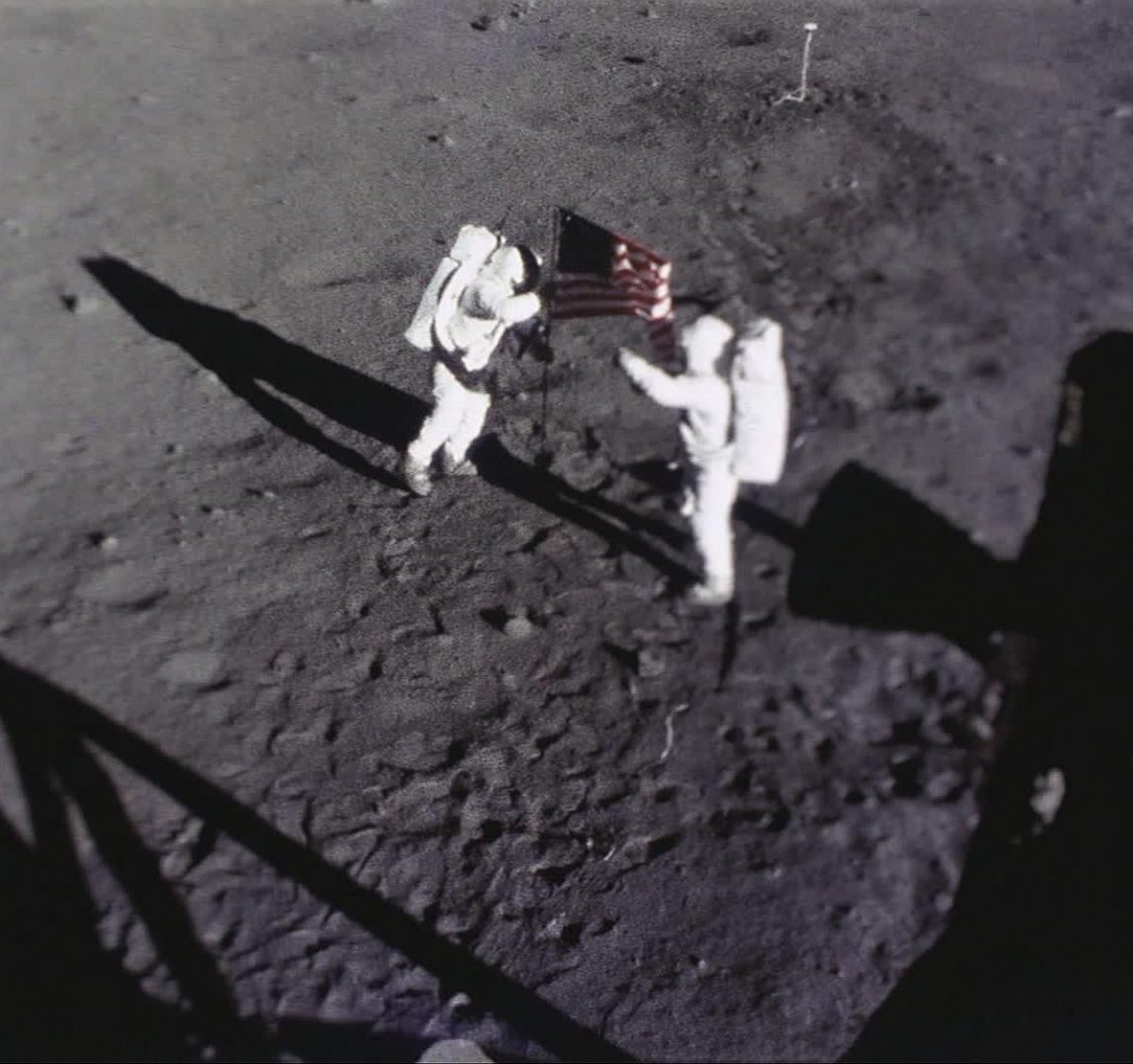 PHOTO: Astronauts Neil Armstrong and Buzz Aldrin place the American flag on the Moon, July 20, 1969.