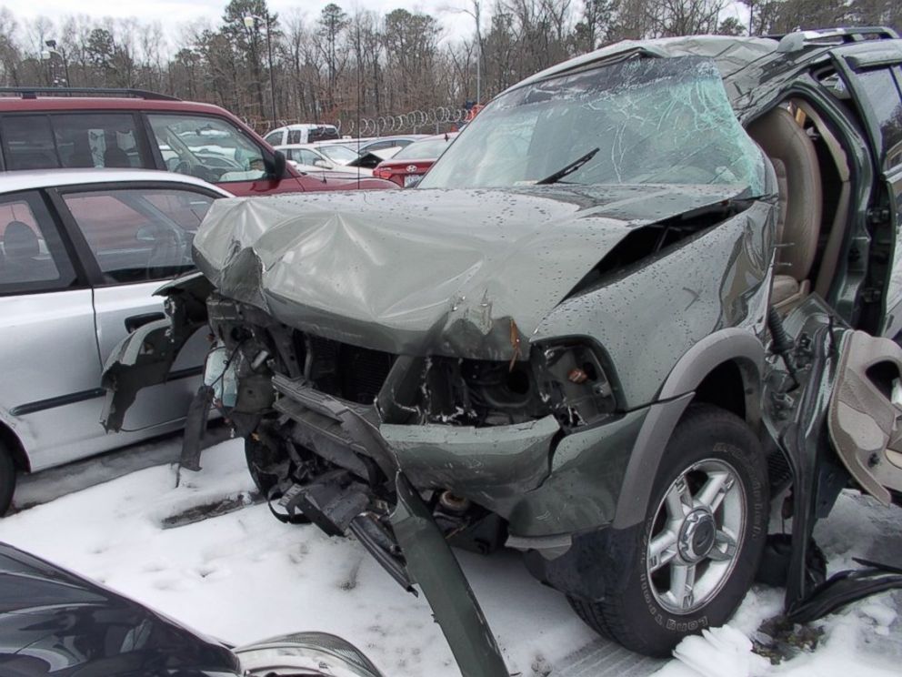PHOTO: Natali Castellanos-Tyler's Ford Explorer is seen after her fatal accident in Chesterfield County, Va. on Feb. 21, 2015.