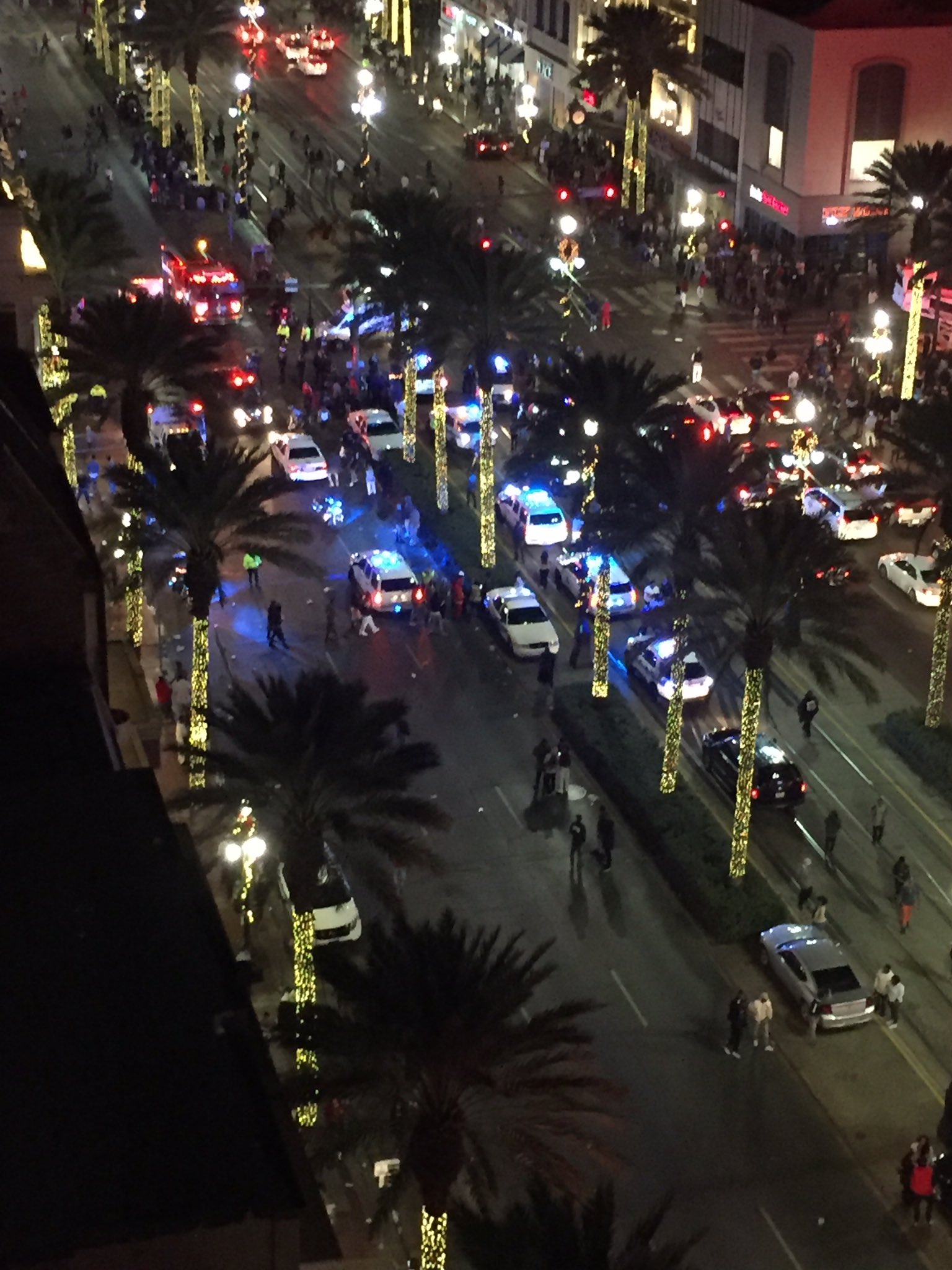 PHOTO: A Twitter user captured this view of police activity on Bourbon Street in New Orleans' French Quarter following a shooting incident on November 27, 2016.