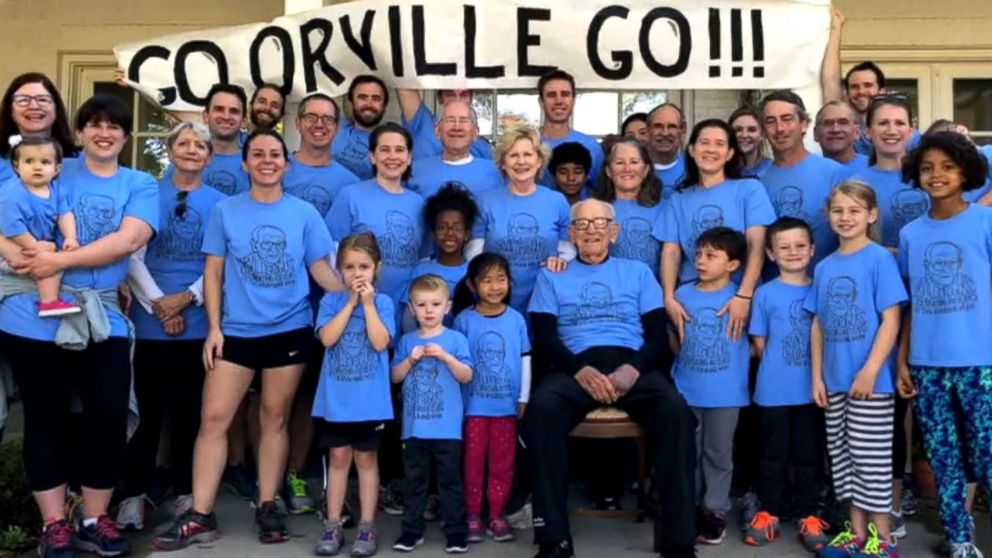 PHOTO: Family and friends join Orville Rodgers for his birthday run in Dallas in Nov. 25, 2017.