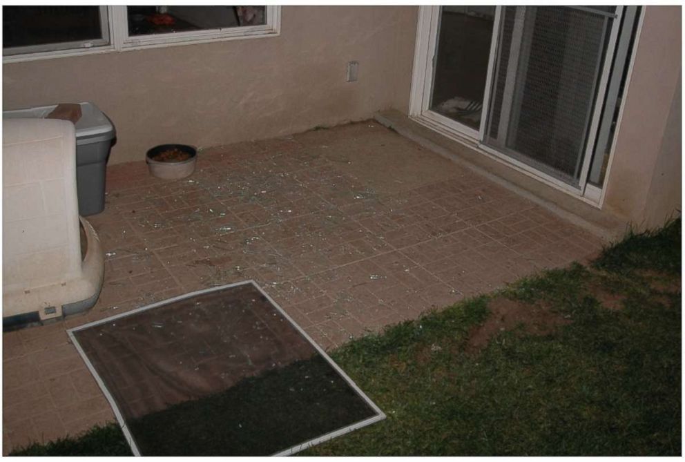 Broken glass found outside Diane Marcell's home where police say her daughter was brutally attacked in 2008. 