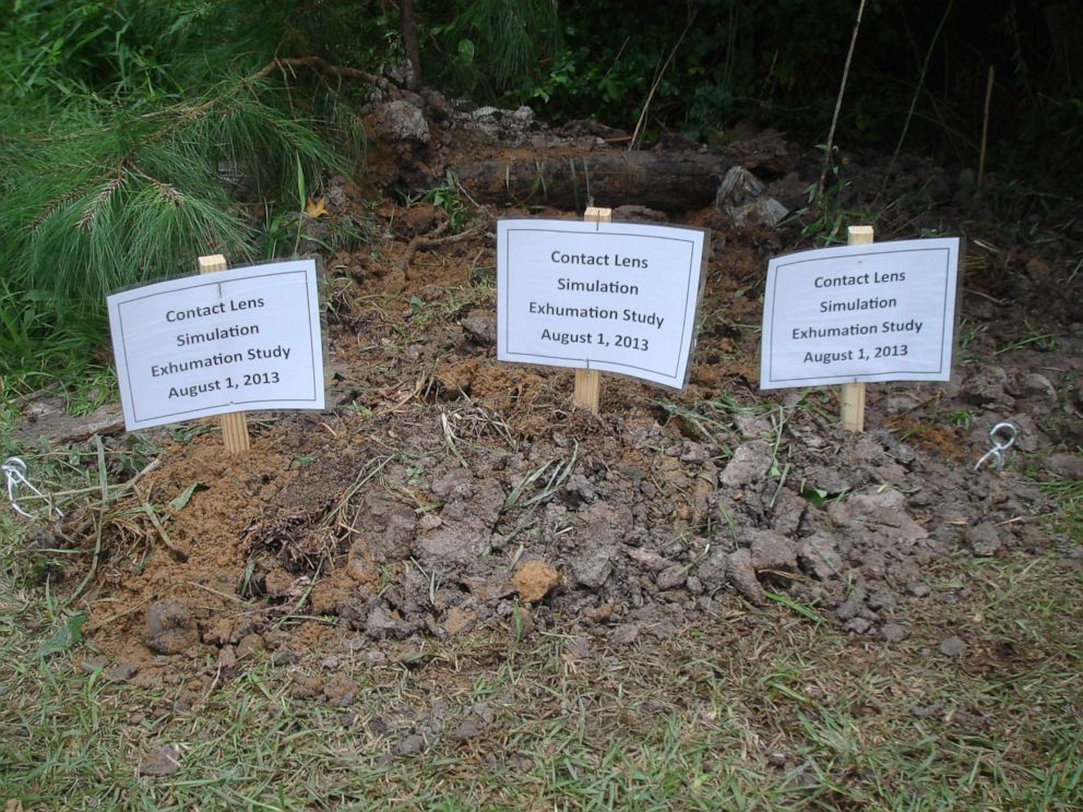 Dr. Charles Zwerling conducted a recreation using sets of pig eyes in three separate boxes that he buried in his backyard.