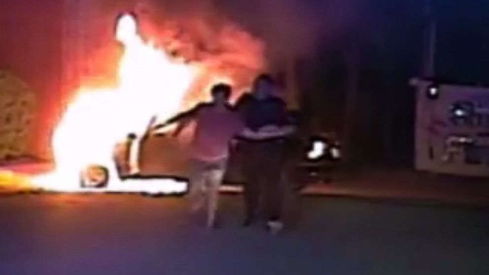 PHOTO: Dash cam video captured Corporal Adam Willis of the Mount Pleasant, South Carolina Police Department saving a man from a burning car.