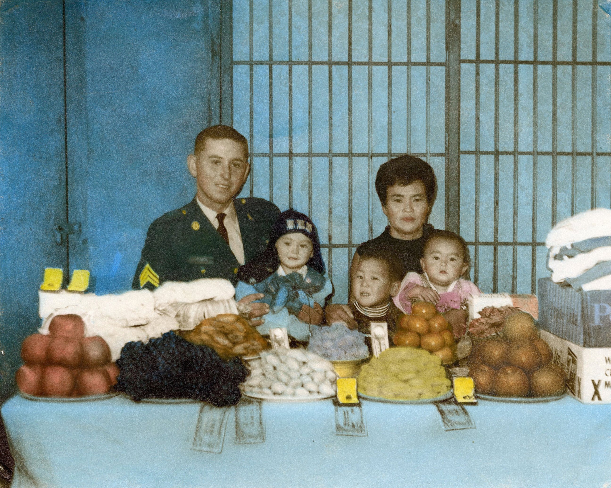 PHOTO: Allen Thomas and his wife, Connie, celebrate their twins' 100 days of life. (L-R: Allen, James, Jae-Im, Connie, Sandra)