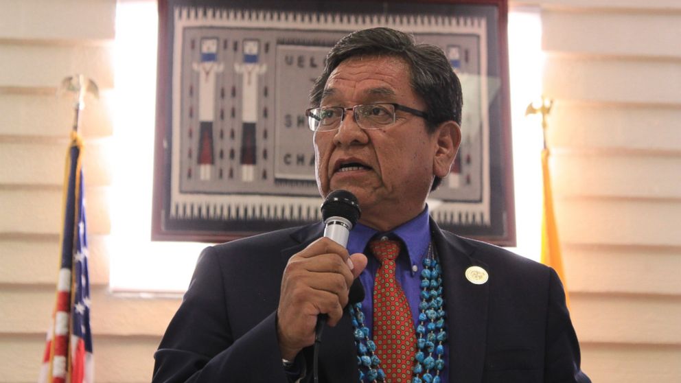 PHOTO: Navajo Nation President Russell Begaye makes an announcement on Aug. 8, 2015 about the Navajo Nation response to the release of mine waste into the Animas River which has impacted the Navajo Nation water supply.
