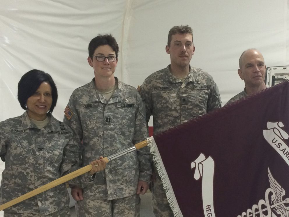 PHOTO: From left, Col. Jacqueline Chando, Capt. Sarah Cudd, Spc. Colin Fistrowicz, and Command Sergeant Major David Galati are pictured. 
