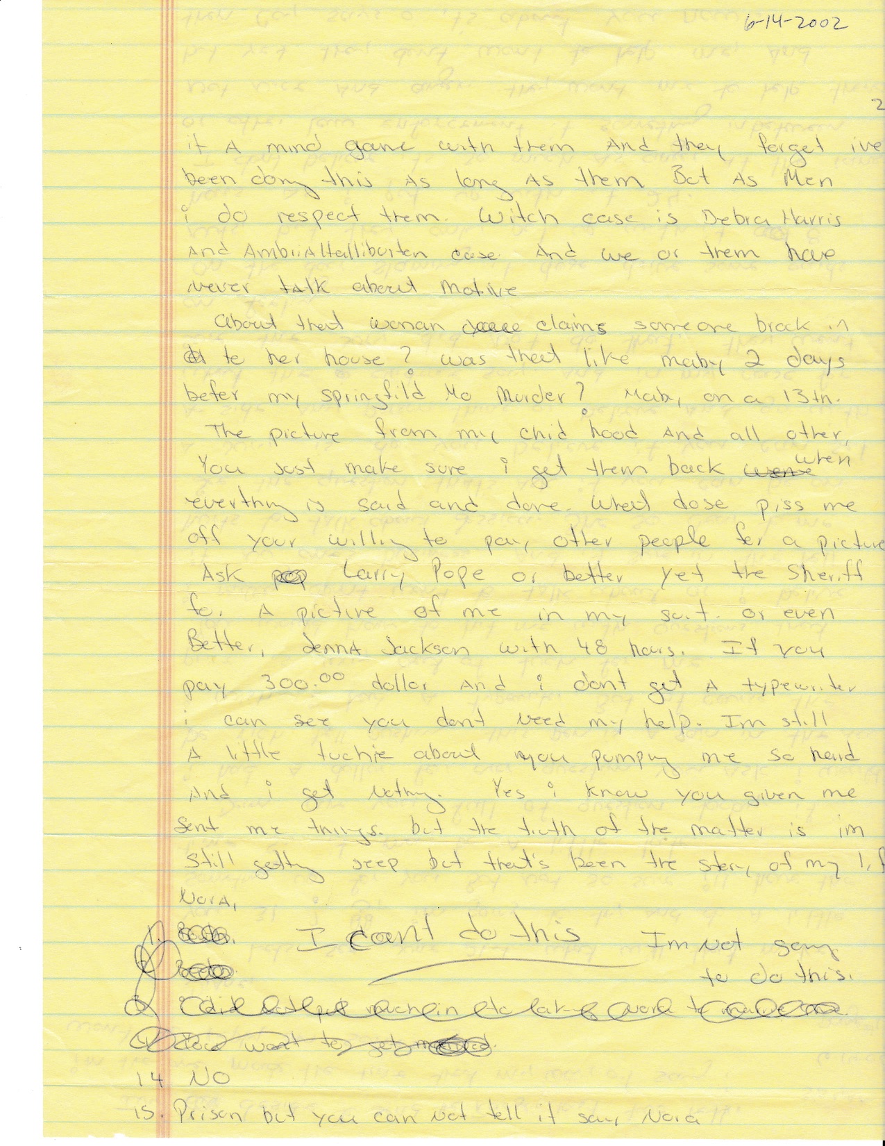 PHOTO: Part of a letter Diane Fanning said she received from serial killer Tommy Lynn Sells.