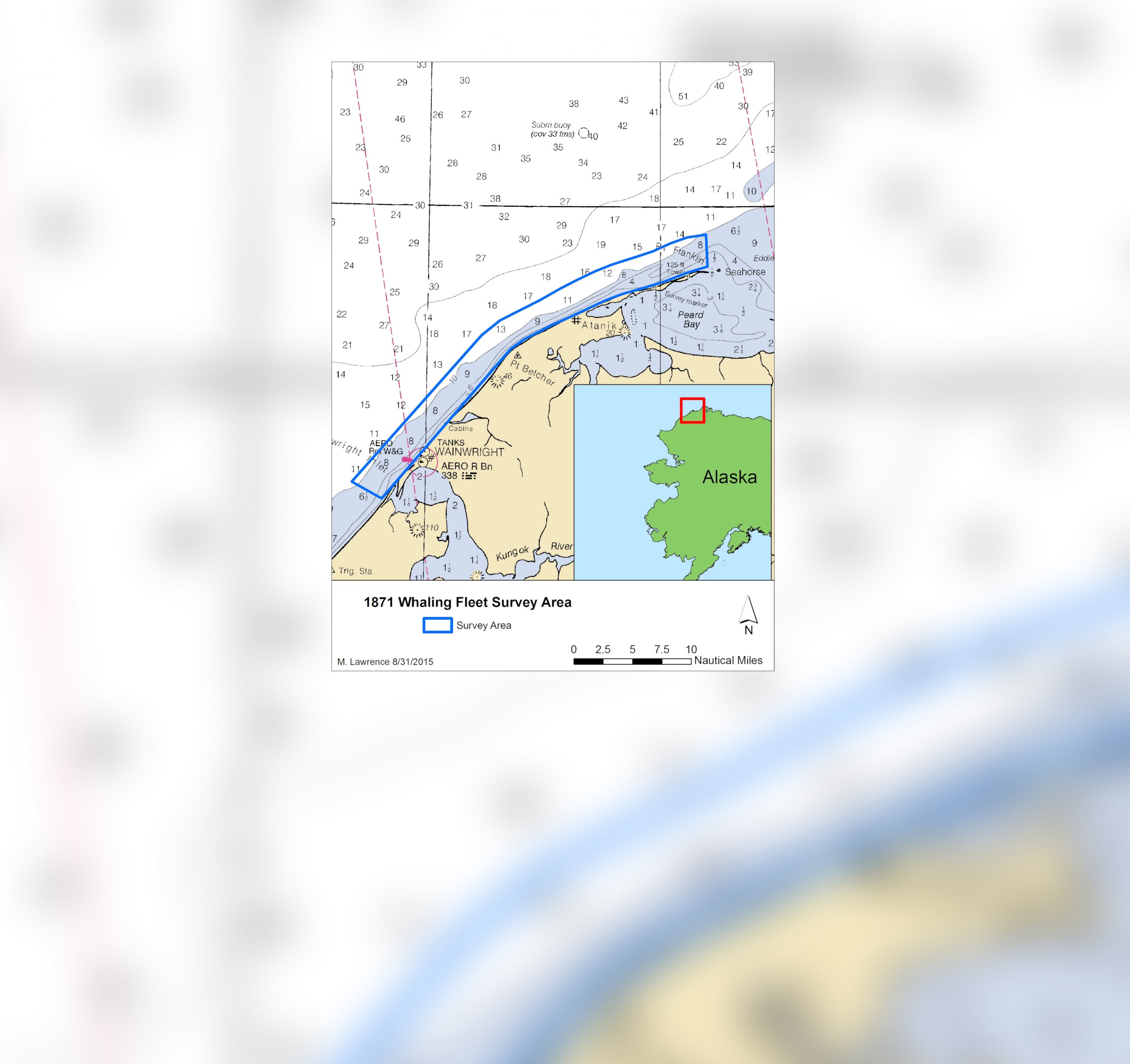 PHOTO: This map shows the area that was surveyed during the search for the Lost Whaling Fleets 2015 expedition.
