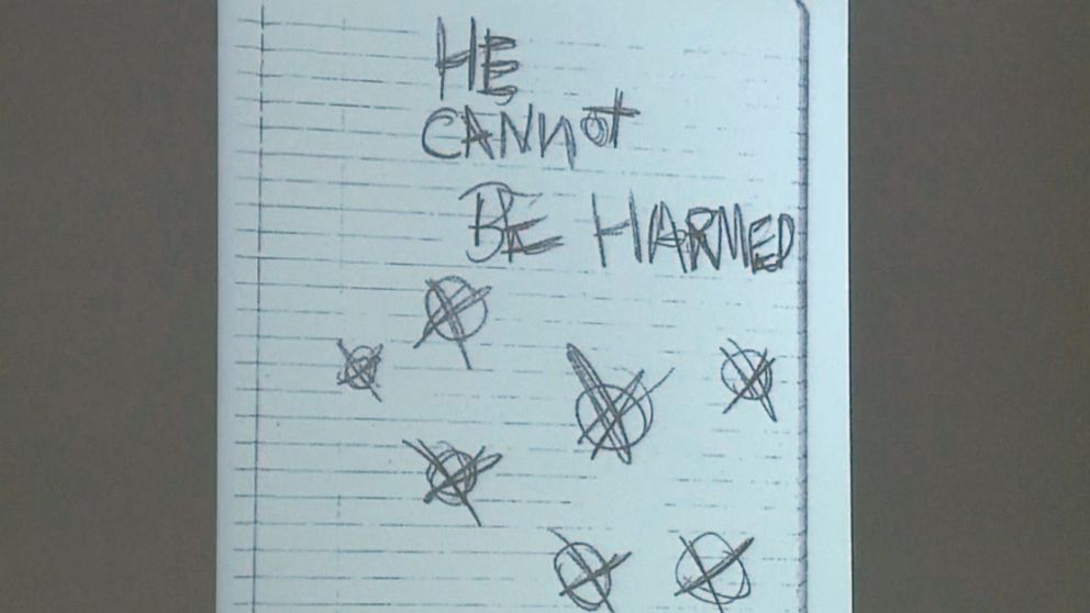 PHOTO: These photos from inside 'Slender Man' stabbing suspect Morgan Geyser's notebook were shown in Waukesha County Court on Monday Feb. 16. 