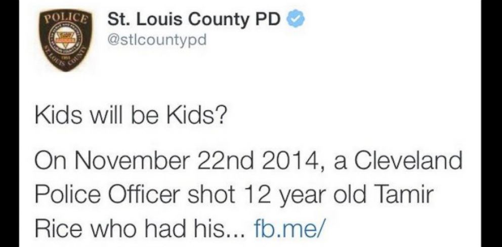 PHOTO: The St. Louis County Police Department has deleted and apologized for a tweet that was posted to their official Twitter account on Dec. 4, 2014.