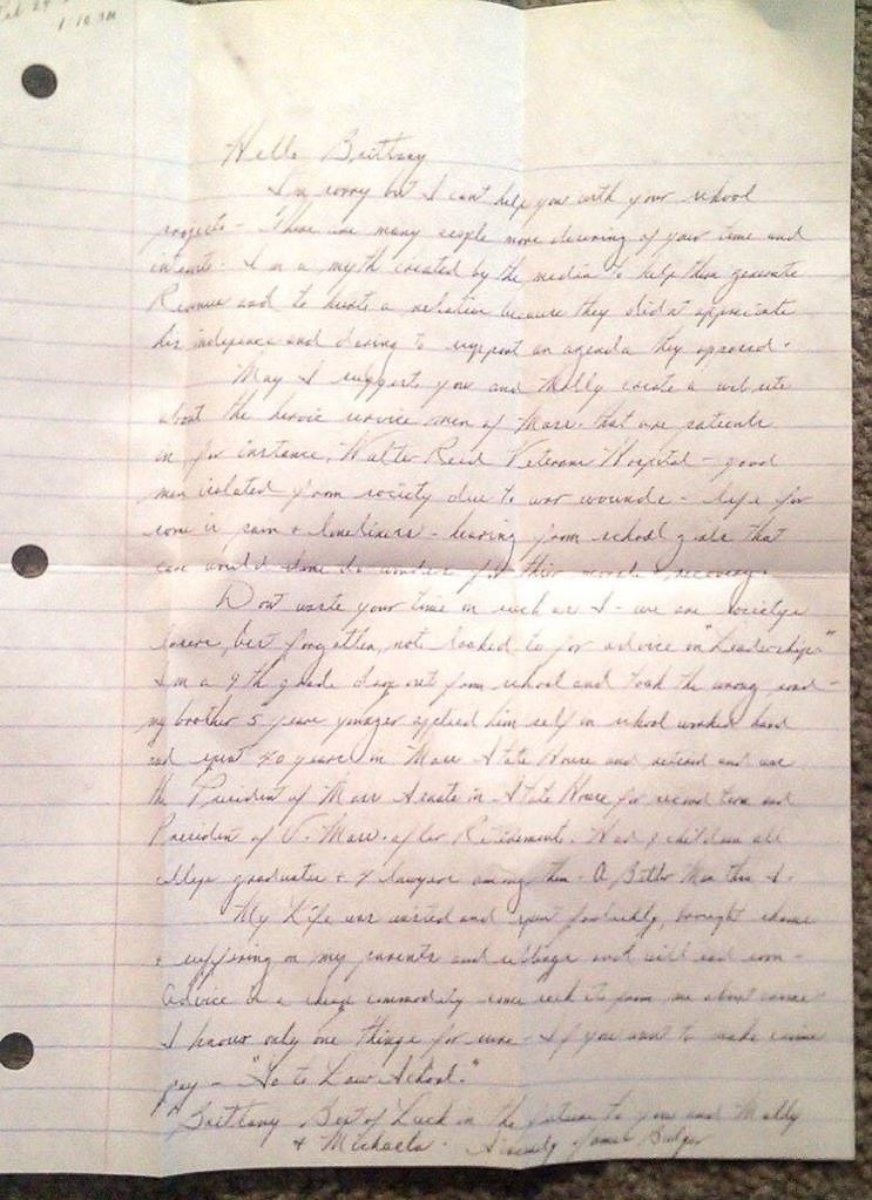 PHOTO: Three Massachusetts teens reached out to Whitey Bulger for a project, and he responded with this letter.