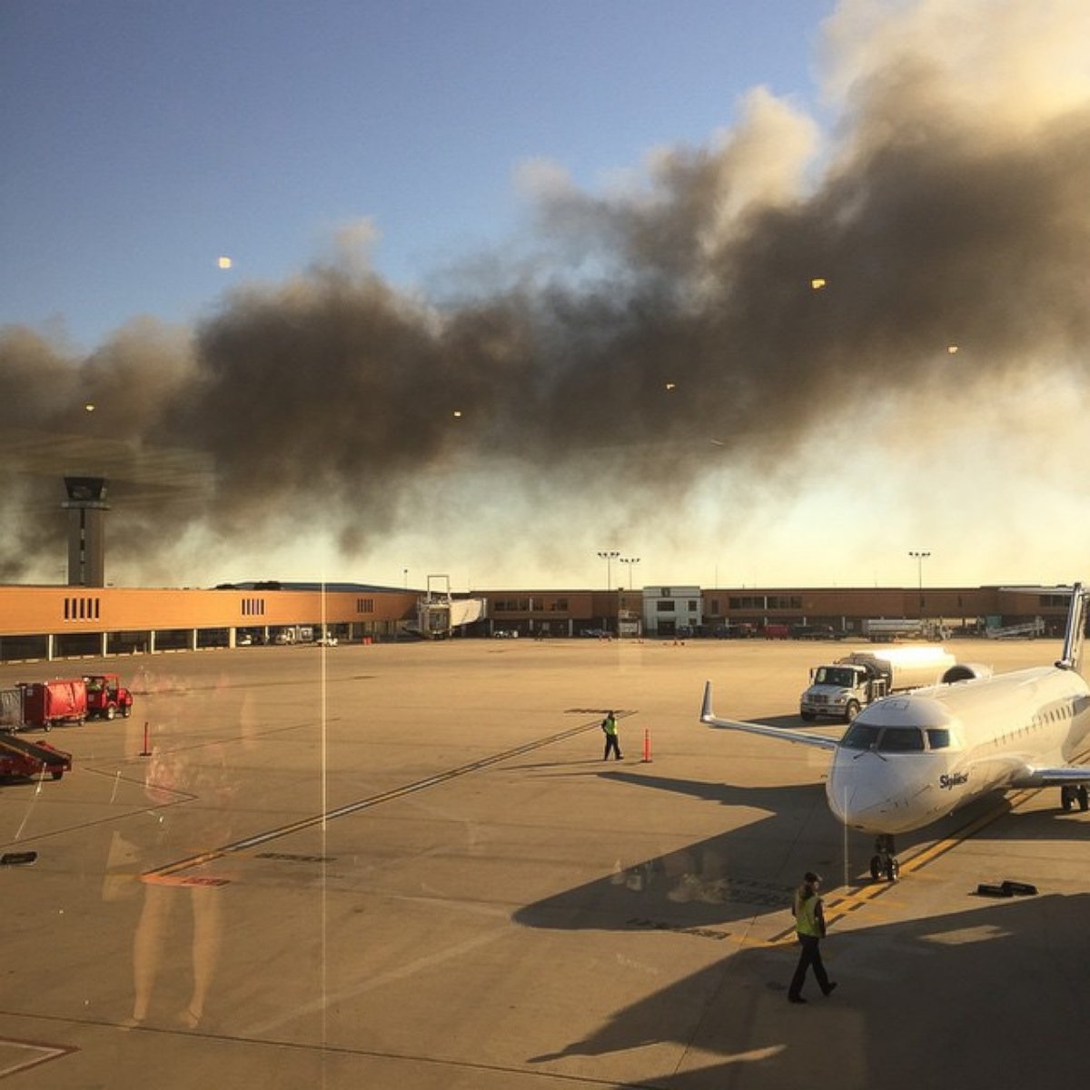 PHOTO:  A passenger at the Mid Continent airport in Wichita, Kansas posted this photo to Instagram on Oct. 30, 2014 with the caption, "Not exactly what you want to see before boarding an airplane. #fire"