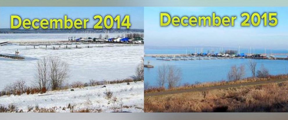 PHOTO: Lake Superior was completely frozen in Dec. 2014, and ice free in Dec. 2015. 