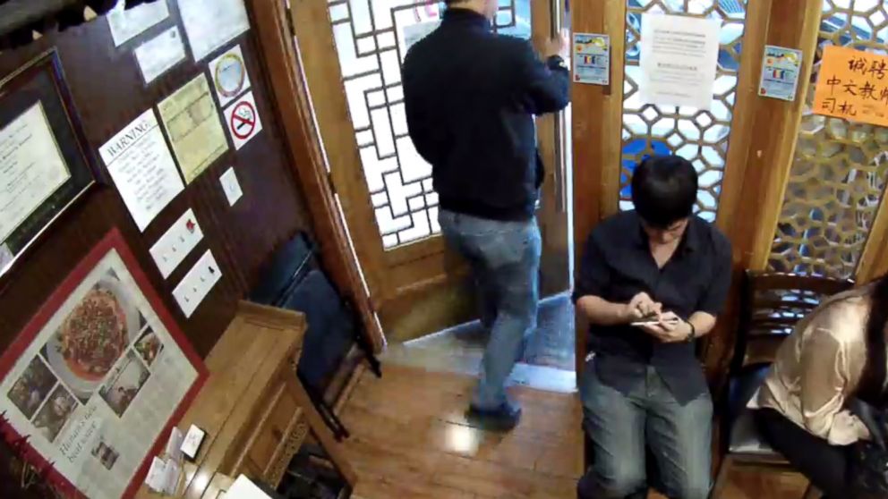 PHOTO: An image from a video posted by Wonderful Restaurant in Millbrae, Calif. on March 22, 2015 shows a customer leaving the establishment.