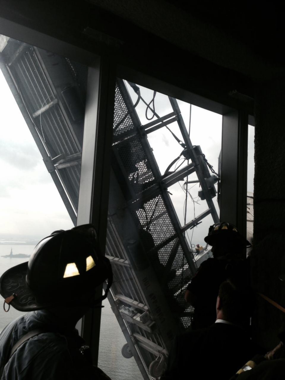 PHOTO: The FDNY posted this photo to Twitter on Nov. 12, 2014 with the caption. "Now: #FDNY rescuing workers trapped on scaffolding outside 1 World Trade Center. View from the 68th floor."