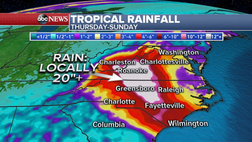 GRAPHIC: Weather graphic shows Tropical rainfall due to Hurricane Florence.