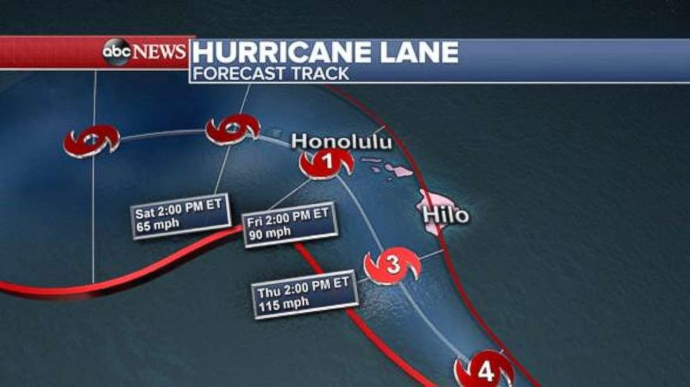 PHOTO: The forecast track of Hurricane Lane is seen here.