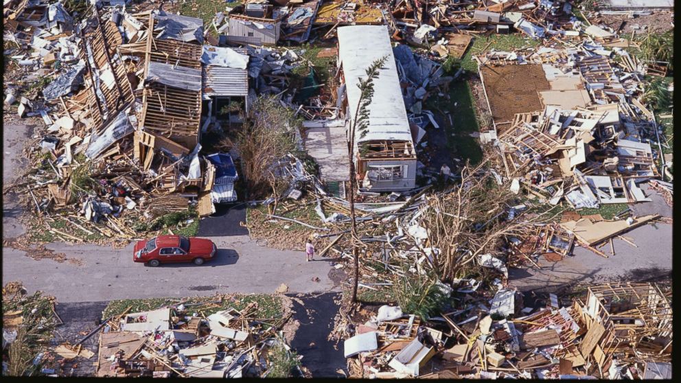 Remnants of a trailer park following Hurricane Andrew, Aug. 25, 1992.