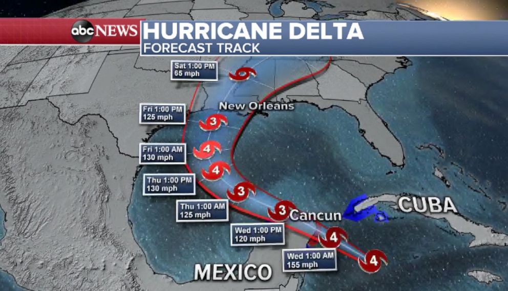 PHOTO: Hurricane Delta will cross the Yucatan Peninsula before targeting the Gulf Coast on Friday.