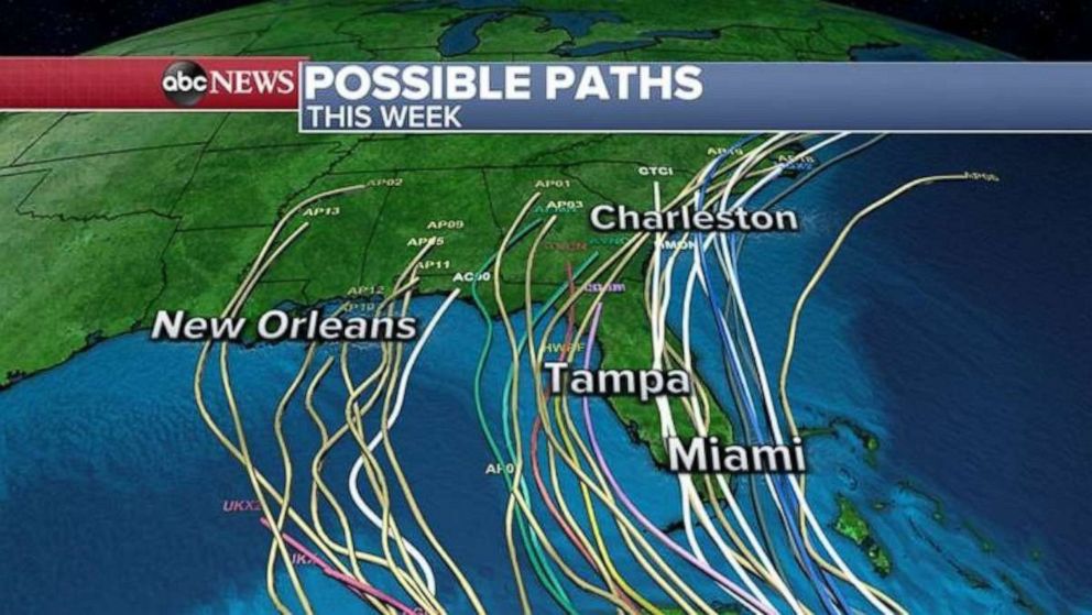 PHOTO: Hurricane Elsa forecast map showing possible paths over Florida and Louisiana.