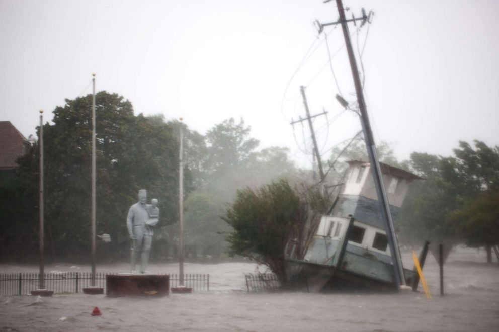 PHOTO: The Neuse River floods the waterfront in New Bern, N.C., on Sept. 14, 2018 during Hurricane Florence.