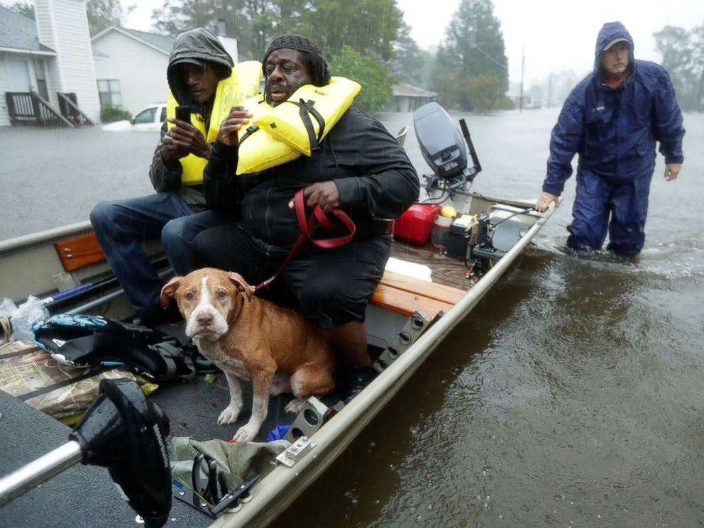 PHOTO: Volunteers from across North Carolina help rescue residents and their pets from their homes flooded during Hurricane Florence on September 14, 2018 in New Bern, Nc. 