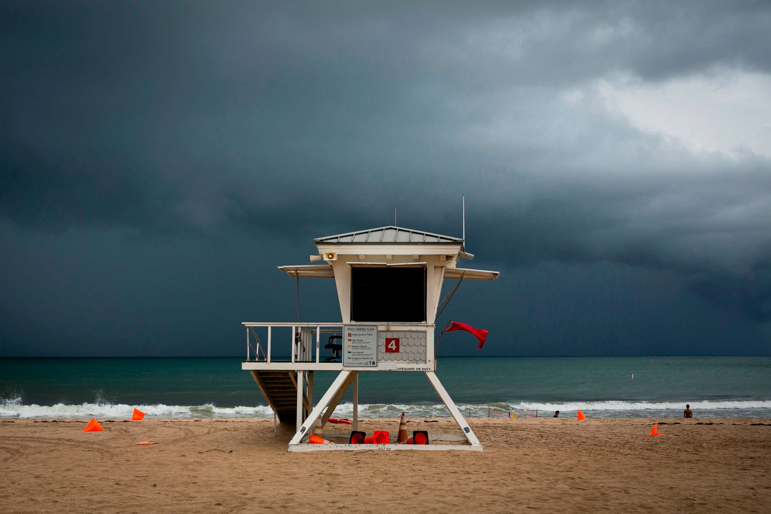 PHOTO: A lifeguard tower is seen on the shore in at Las Olas Beach in Fort Lauderdale, Florida on September 2, 2019.