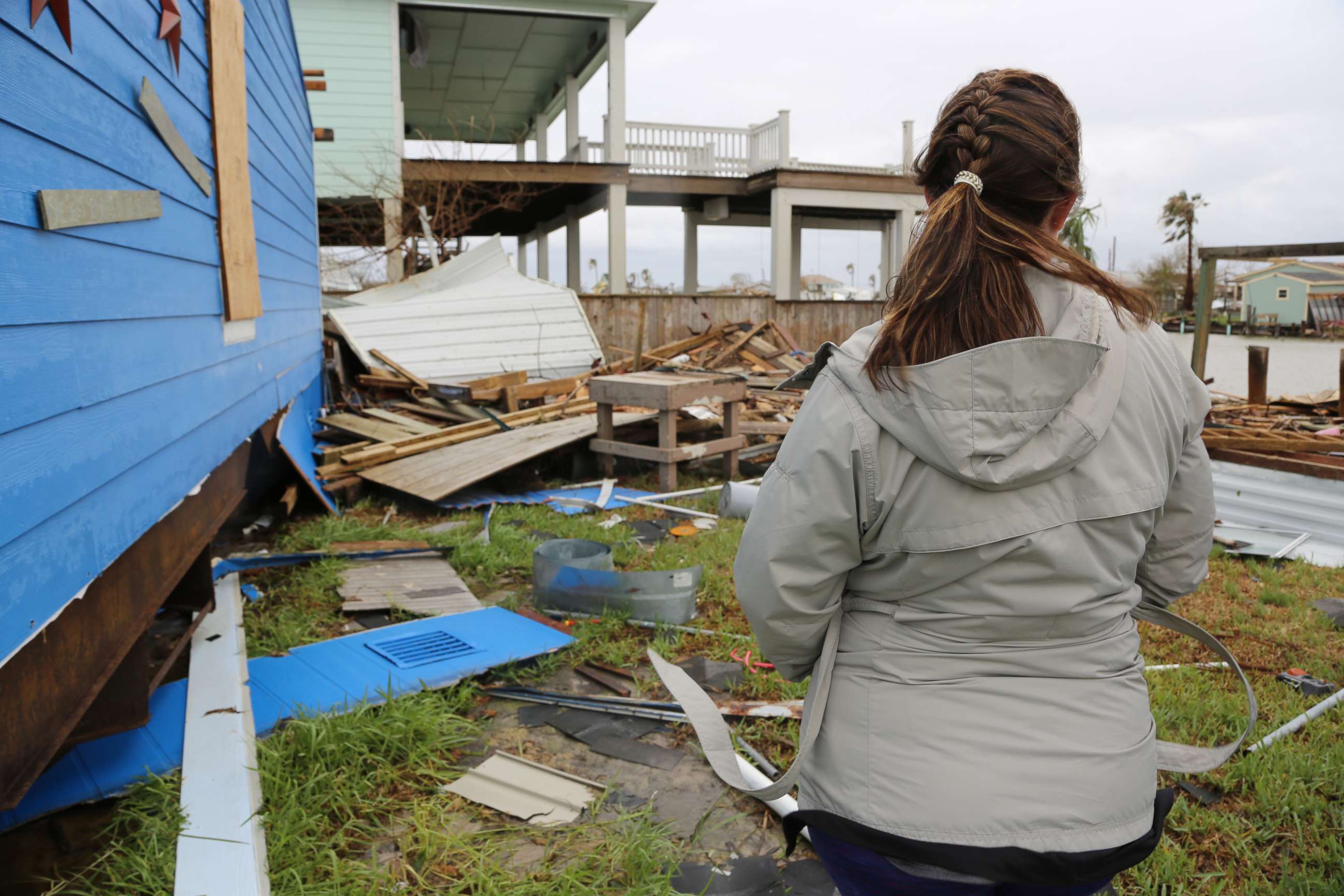 PHOTO: Christina and Jared Jellison assess damage to their vacation home caused by Hurricane Harvey in Rockport, Texas on Aug. 28, 2017.