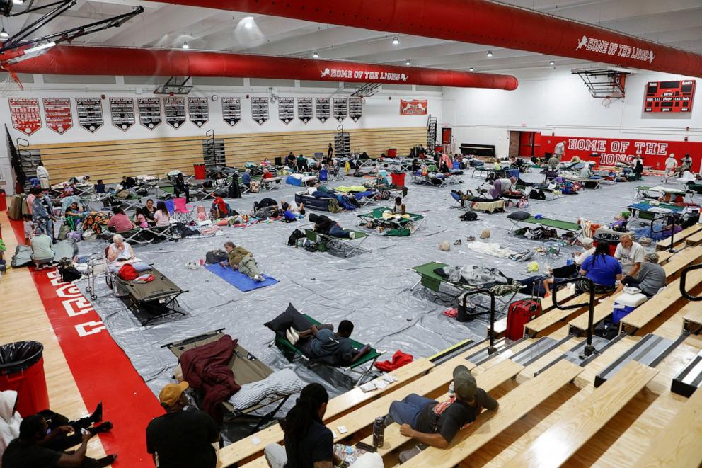 PHOTO: Residents of Leon County take shelter from Hurricane Helene at Leon High School near downtown Tallahassee, Fla., on Sept. 26, 2024.