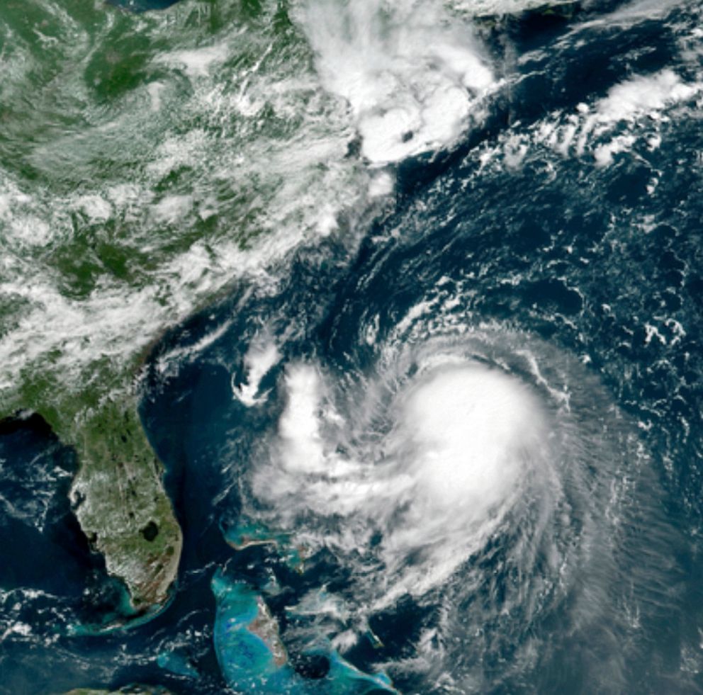 PHOTO: A satellite image from the National Oceanic and Atmospheric Administration, Tropical Storm Henri off the Atlantic Coast as it gains strength moving towards New England on the evening of Aug. 20, 2021. 