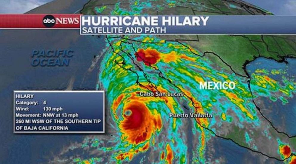 PHOTO: Hurricane Hilary satellite and path graphic