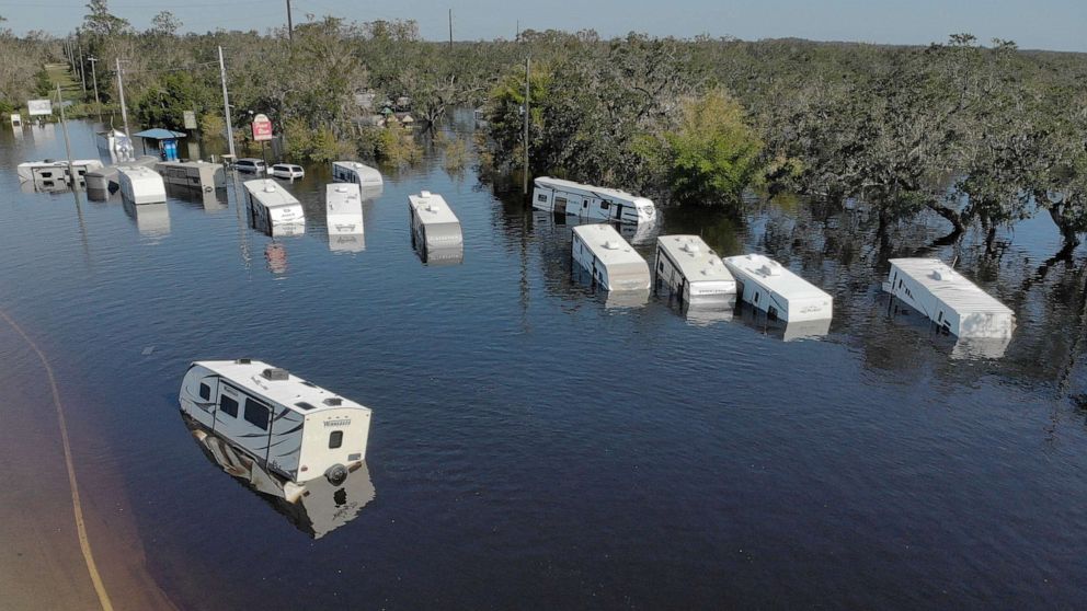 PHOTO: A flooded trailer park is seen after Hurricane Ian caused widespread destruction in Arcadia, Fla., Oct. 4, 2022. 