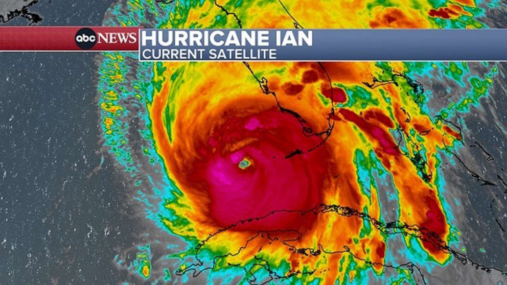 PHOTO: The position of Hurricane Ian as it enters Florida is shown in a satellite image graphic as of the evening of Sept. 27, 2022.