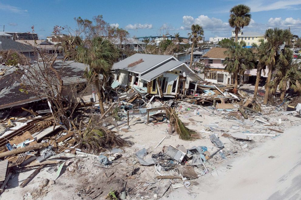 Photo: The remains of destroyed homes are seen on October 26, 2022, nearly a month after Hurricane Ian made landfall in Fort Myers Beach, Florida.